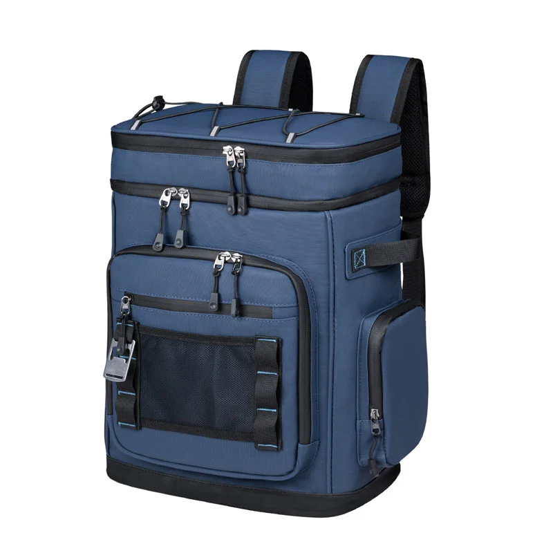 Guangzhou Fuliya Industry Co.,Ltd C-81410 This 30L large-capacity cooler bag is 100% leak-proof, keeps cold 12h and warm 6h, with picnic mat and cutlery storage - perfect for camping, picnics, and beach.