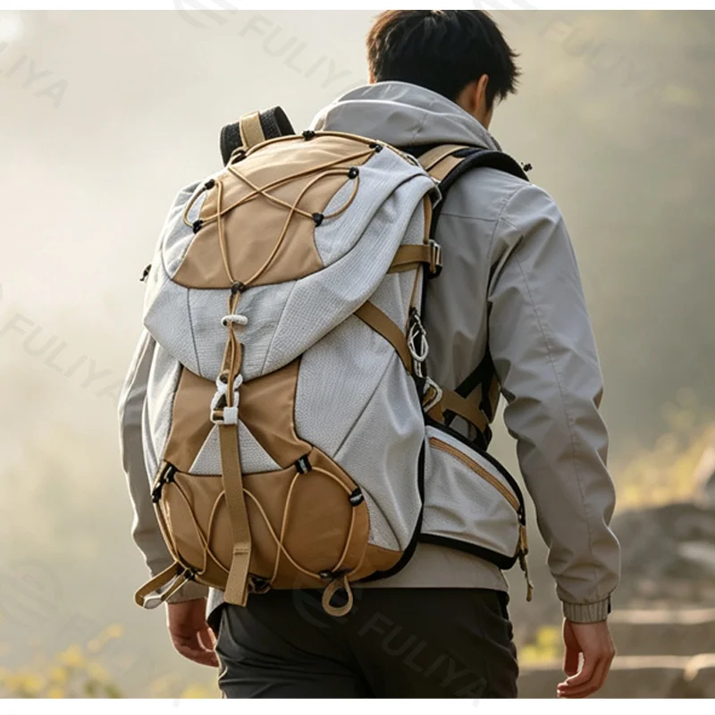 Guangzhou Fuliya Industry Co.,Ltd C-81419 This lightweight (955g) backpack features a breathable back panel, hydration pocket, multi-layer storage, and an adjustable chest strap - perfect for trekking, travel, and outdoor.