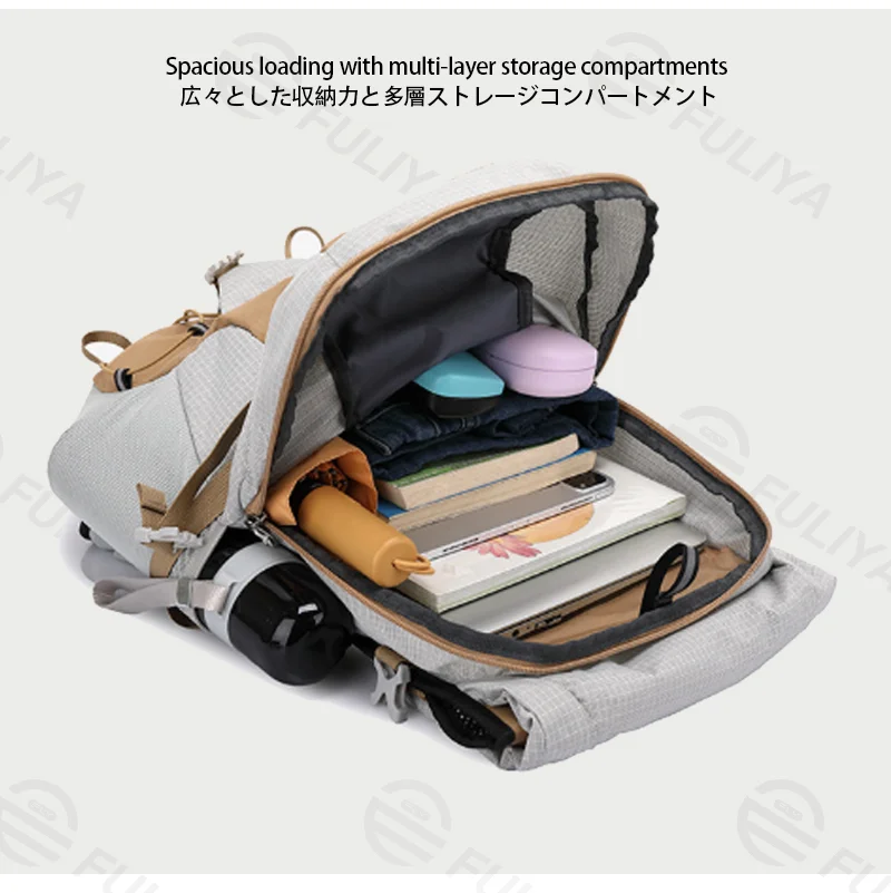 Guangzhou Fuliya Industry Co.,Ltd C-81419 This lightweight (955g) backpack features a breathable back panel, hydration pocket, multi-layer storage, and an adjustable chest strap - perfect for trekking, travel, and outdoor.