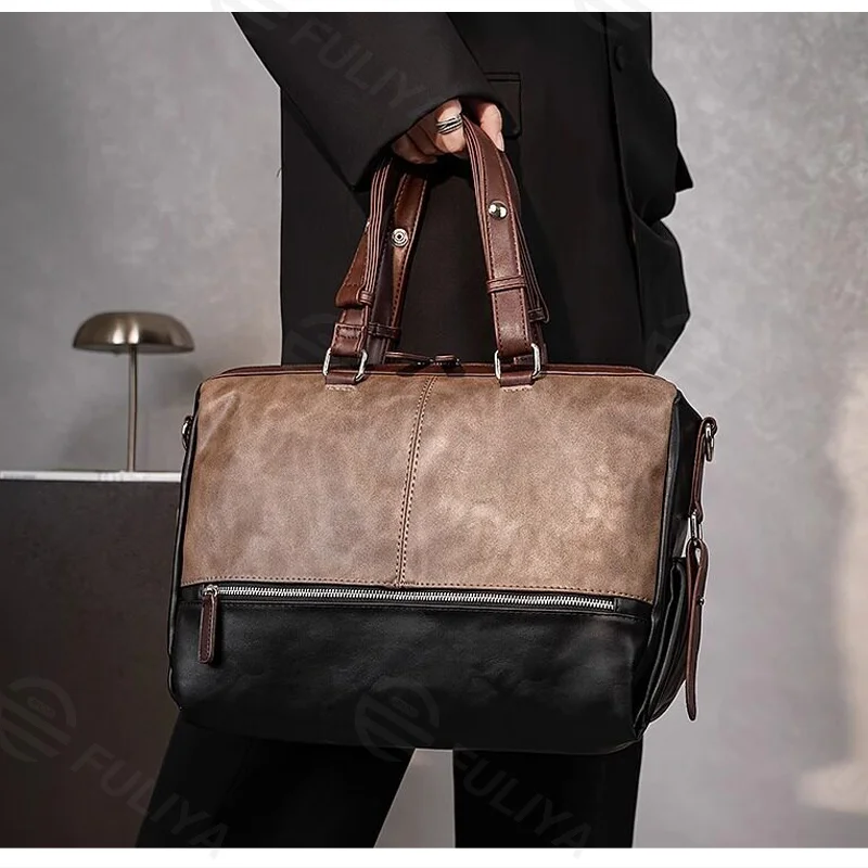 Guangzhou Fuliya Industry Co.,Ltd C-81421 This business briefcase is water-repellent, large-capacity for a laptop, with adjustable shoulder strap and buckle, inner pockets - perfect for hand, shoulder, or crossbody carry.