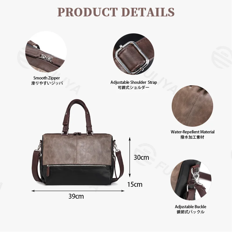 Guangzhou Fuliya Industry Co.,Ltd C-81421 This business briefcase is water-repellent, large-capacity for a laptop, with adjustable shoulder strap and buckle, inner pockets - perfect for hand, shoulder, or crossbody carry.