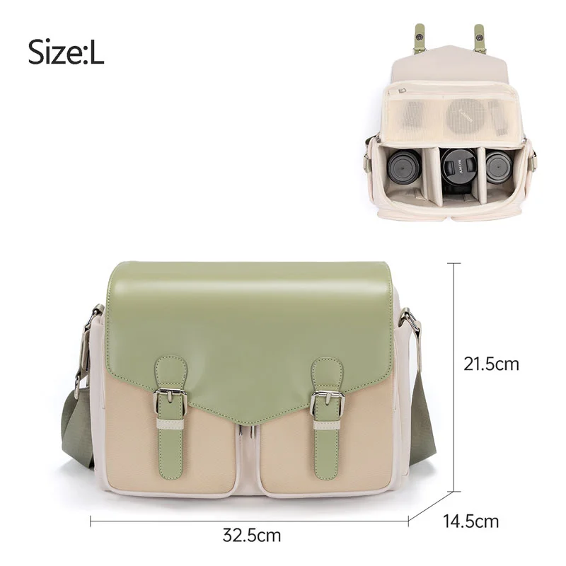 Guangzhou Fuliya Industry Co.,Ltd C-81423 This Japanese-style shoulder camera bag is waterproof and anti-theft, with widened padded straps to reduce shoulder strain, magnetic closure, and bottle pocket - for photography, travel, and commuting.