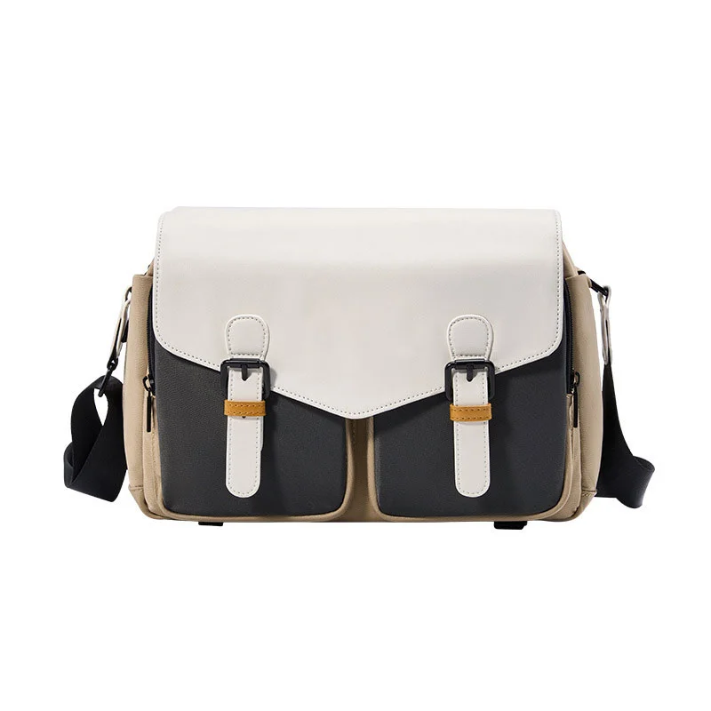 Guangzhou Fuliya Industry Co.,Ltd C-81423 This Japanese-style shoulder camera bag is waterproof and anti-theft, with widened padded straps to reduce shoulder strain, magnetic closure, and bottle pocket - for photography, travel, and commuting.