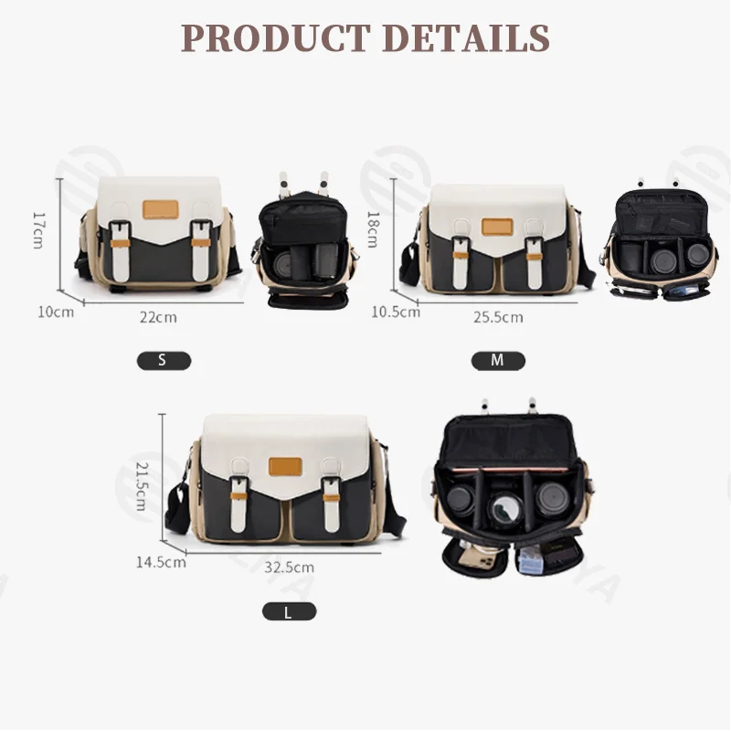 Guangzhou Fuliya Industry Co.,Ltd C-81423 This Japanese-style shoulder camera bag is waterproof and anti-theft, with widened padded straps to reduce shoulder strain, magnetic closure, and bottle pocket - for photography, travel, and commuting.