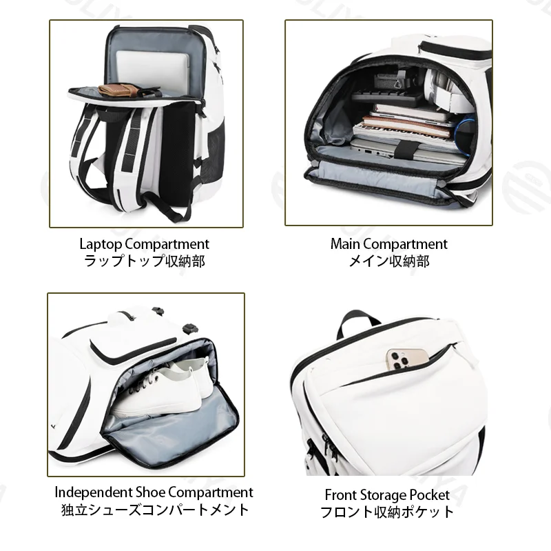 Guangzhou Fuliya Industry Co.,Ltd C-81425 This multi-functional backpack is water-repellent and durable, with large capacity, separate shoe compartment, laptop storage, and ergonomic back panel - for commuting, travel, and outdoor.
