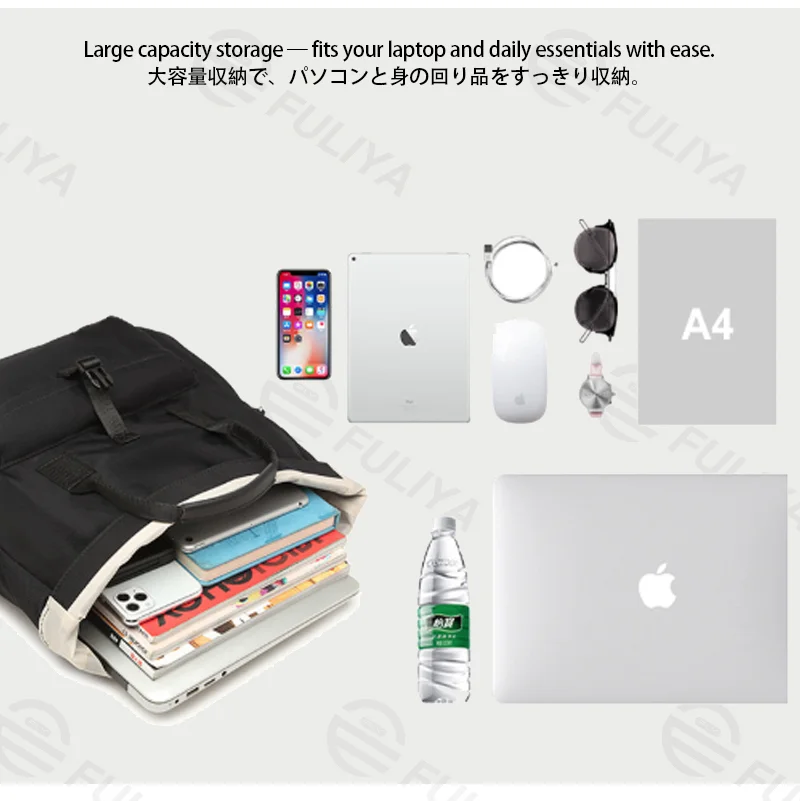 Guangzhou Fuliya Industry Co.,Ltd C-81427 This lightweight waterproof laptop bag converts between crossbody and hand carry, with dual air-cushion padding, large capacity, and trolley strap - for commuting and business trips.