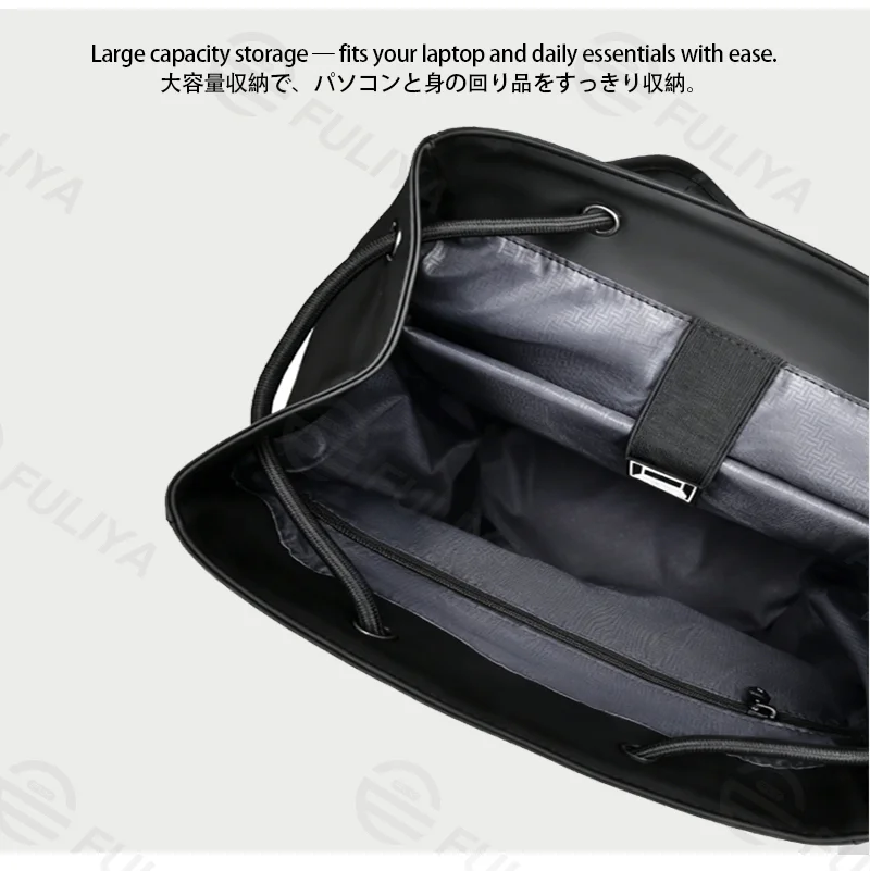 Guangzhou Fuliya Industry Co.,Ltd C-81429 This lightweight business backpack is water-repellent and durable, with large capacity and multiple pockets, plus a trolley strap - perfect for commuting and business trips.