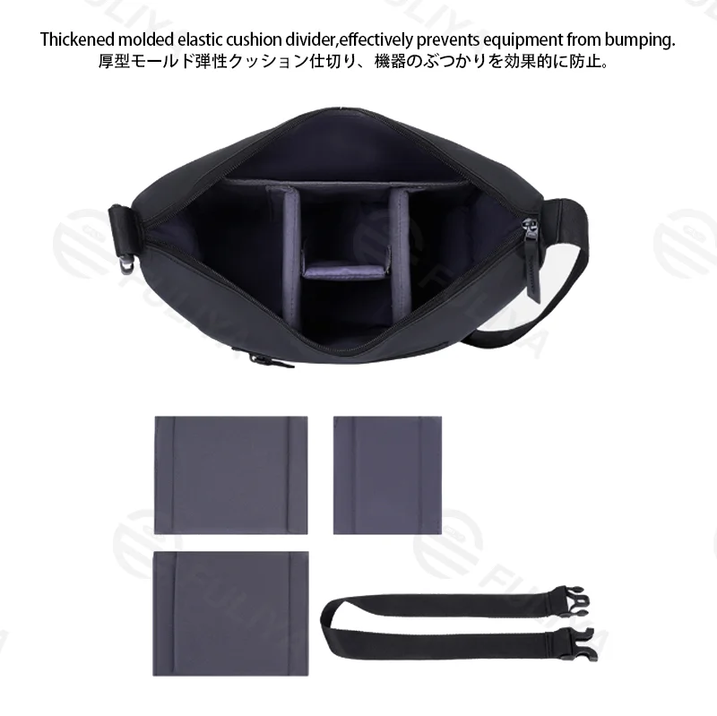 Guangzhou Fuliya Industry Co.,Ltd C-81431 This camera bag features durable waterproof PU coating, removable padded dividers, iPad compartment, and hand/shoulder/crossbody carry - for photography and daily use.