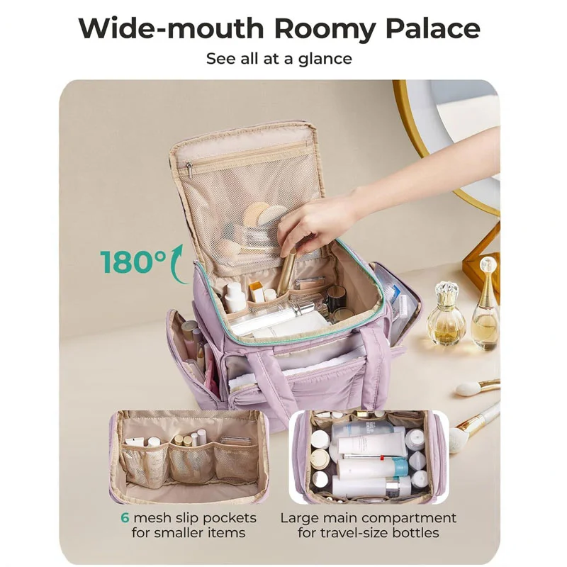 Guangzhou Fuliya Industry Co.,Ltd C-81432 This fluffy makeup bag is lightweight, water-resistant with smooth zippers, 180° wide opening, and multiple mesh pockets - for travel and daily organization.
