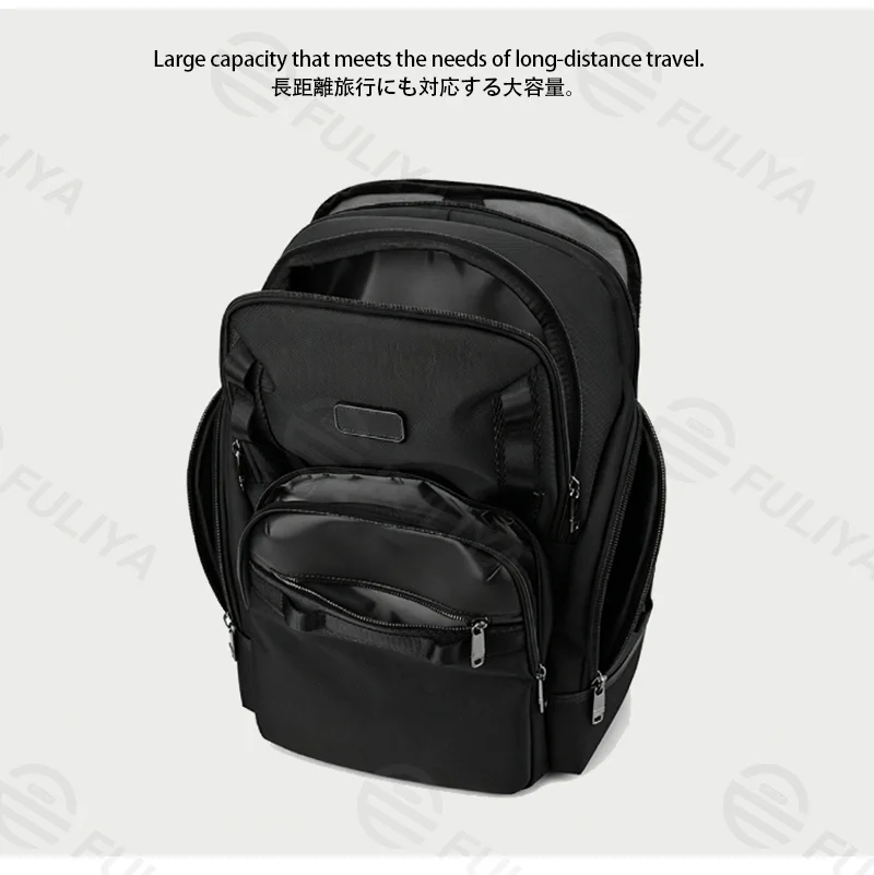 Guangzhou Fuliya Industry Co.,Ltd C-81436 This business backpack has large capacity for a 15.6″ laptop, honeycomb back pad, reflective strips, and trolley strap - for commuting and travel.