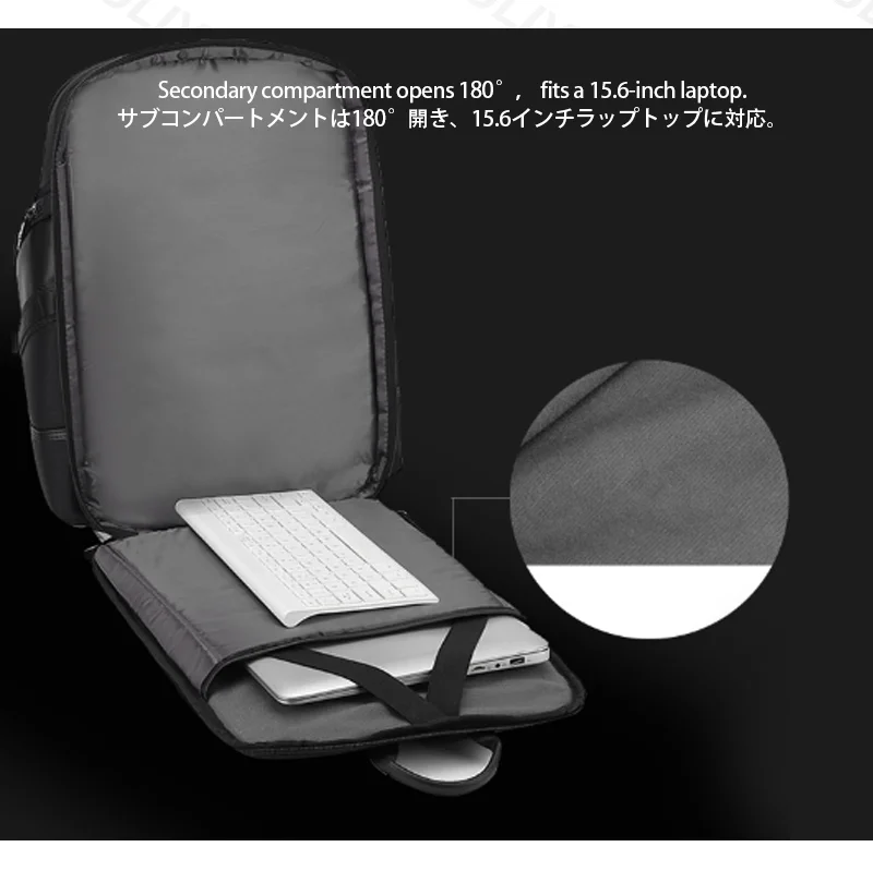 Guangzhou Fuliya Industry Co.,Ltd C-81436 This business backpack has large capacity for a 15.6″ laptop, honeycomb back pad, reflective strips, and trolley strap - for commuting and travel.