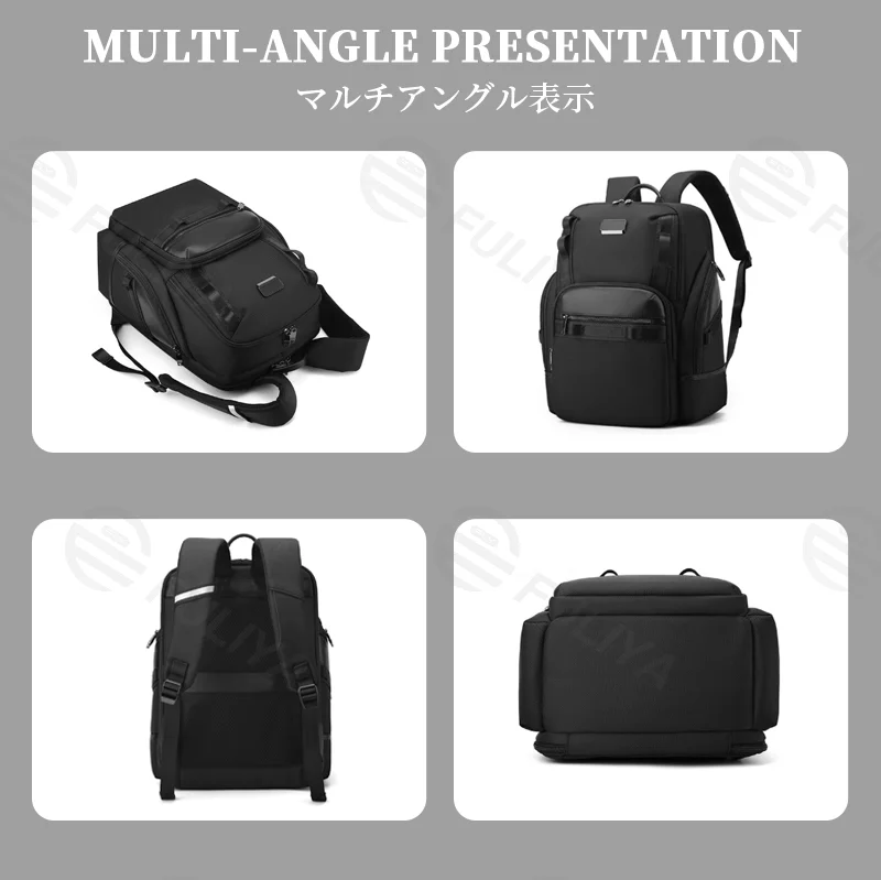 Guangzhou Fuliya Industry Co.,Ltd C-81436 This business backpack has large capacity for a 15.6″ laptop, honeycomb back pad, reflective strips, and trolley strap - for commuting and travel.
