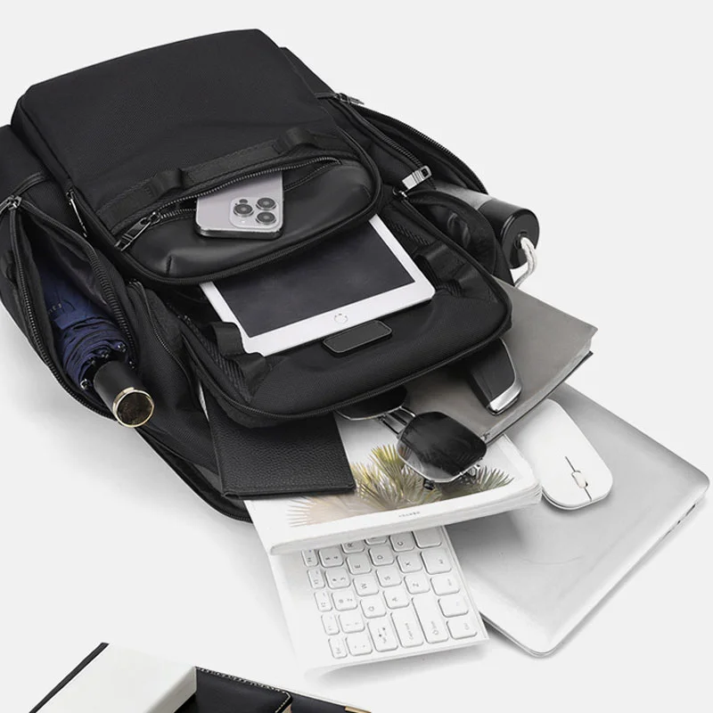 Guangzhou Fuliya Industry Co.,Ltd C-81436 This business backpack has large capacity for a 15.6″ laptop, honeycomb back pad, reflective strips, and trolley strap - for commuting and travel.