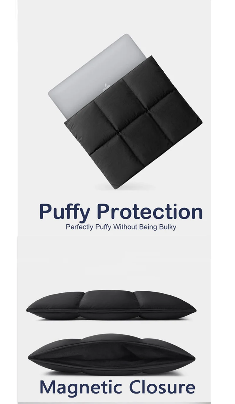 Guangzhou Fuliya Industry Co.,Ltd C-81437 This magnetic ultra-thin laptop sleeve is waterproof, puffy but not bulky, fits 14″ laptops, and is great for daily carry.