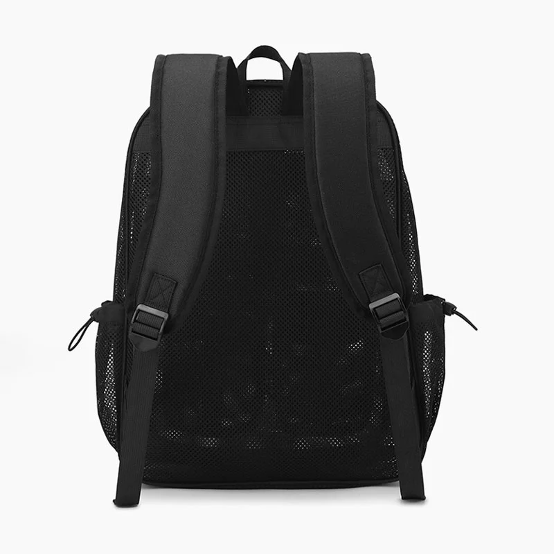 Guangzhou Fuliya Industry Co.,Ltd C-81438 This mesh backpack is lightweight and breathable, with large capacity, multiple pockets, fits a 15.6″ laptop - perfect for beach, travel, and daily use.