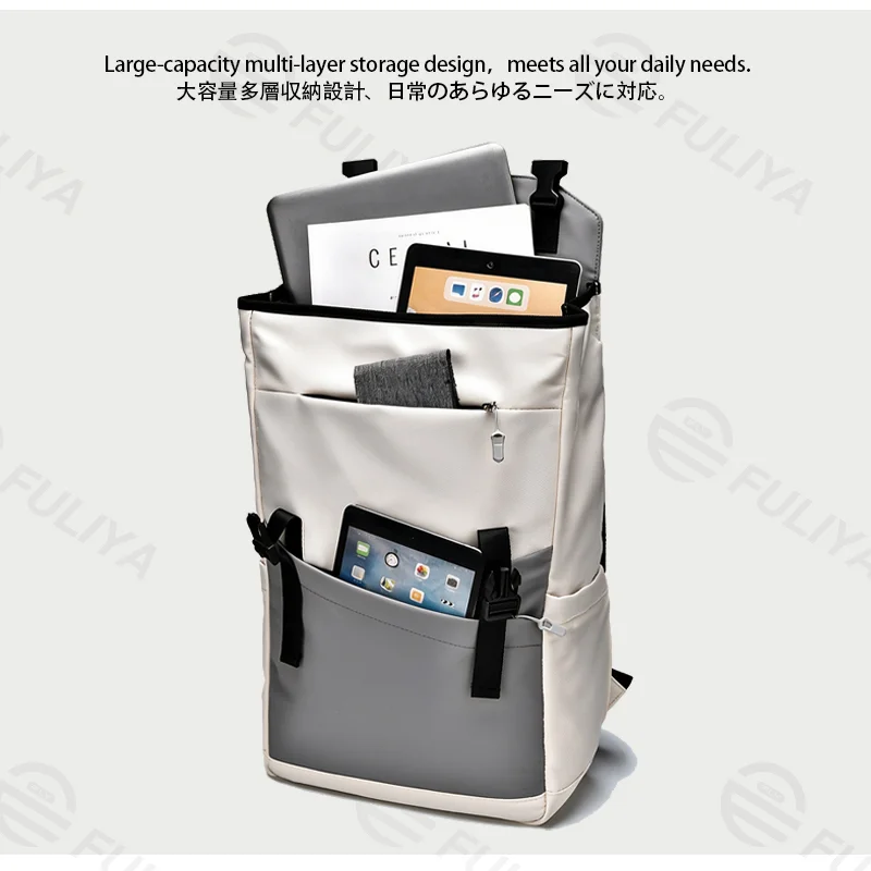 Guangzhou Fuliya Industry Co.,Ltd C-81441 This backpack has large capacity for a 17-inch laptop, with water-repellent fabric, breathable honeycomb back pad, and multiple pockets - for commuting and travel.