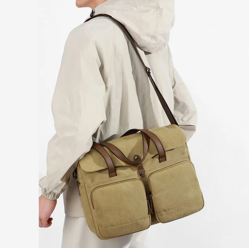 Guangzhou Fuliya Industry Co.,Ltd C-81445 This canvas bag is lightweight and soft, with hand/shoulder/crossbody carry, multi-layer pockets - for commuting and casual use.