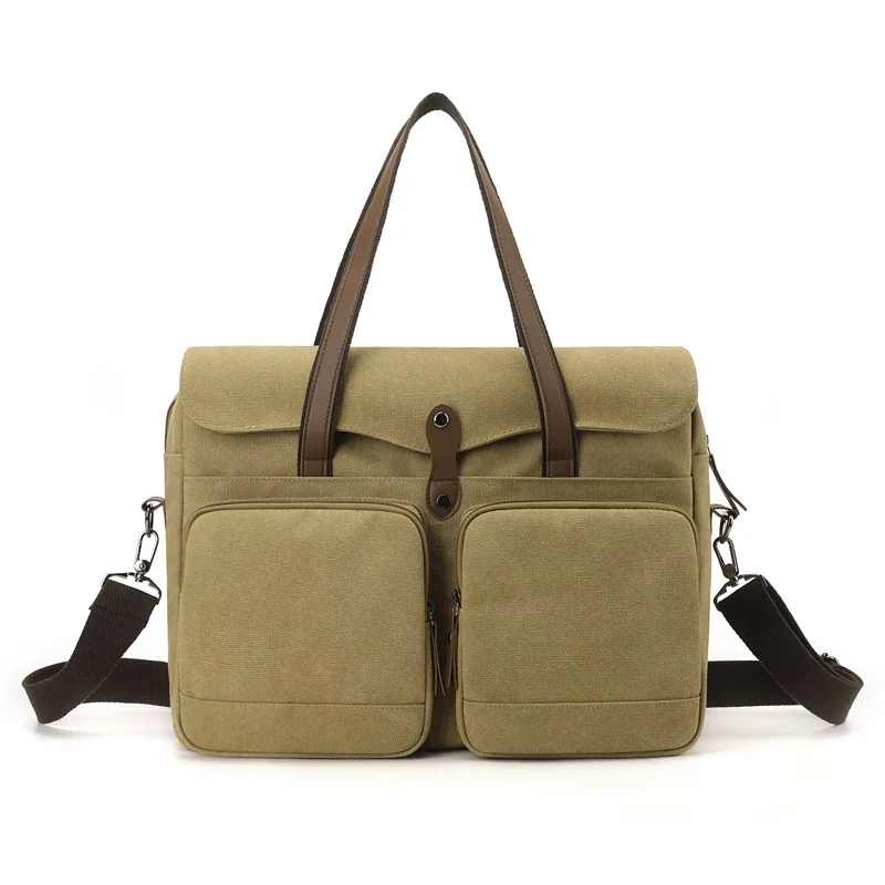 Guangzhou Fuliya Industry Co.,Ltd C-81445 This canvas bag is lightweight and soft, with hand/shoulder/crossbody carry, multi-layer pockets - for commuting and casual use.