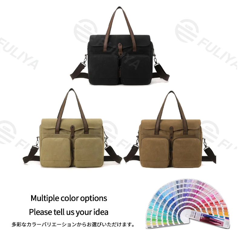 Guangzhou Fuliya Industry Co.,Ltd C-81445 This canvas bag is lightweight and soft, with hand/shoulder/crossbody carry, multi-layer pockets - for commuting and casual use.