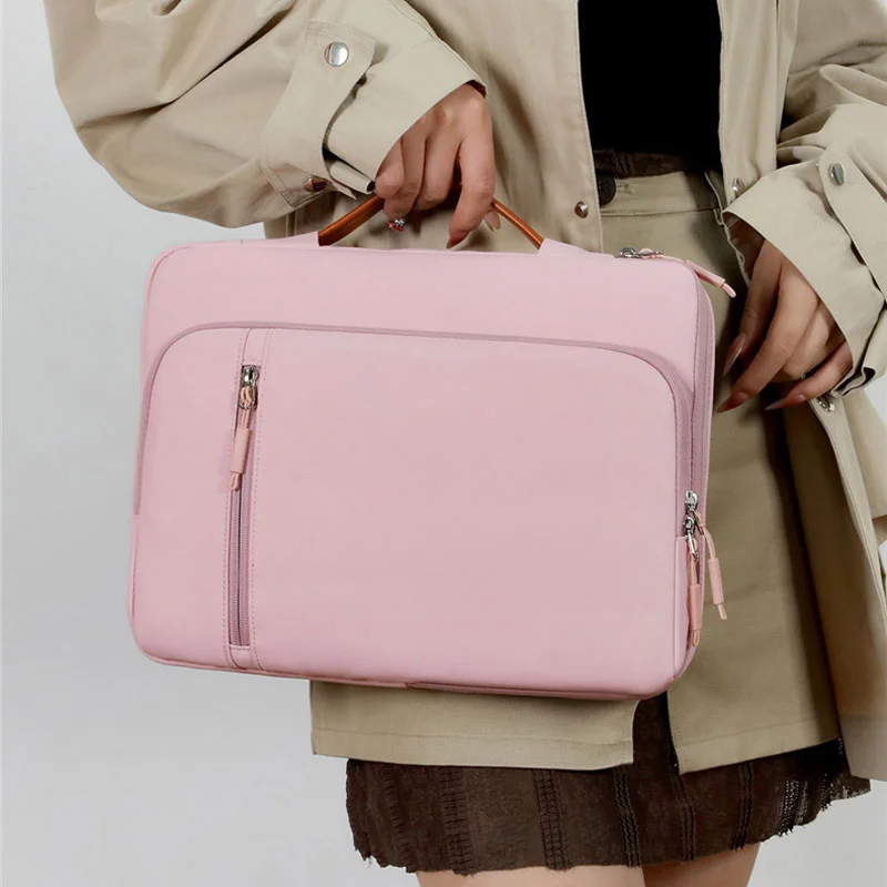 Guangzhou Fuliya Industry Co.,Ltd C-81446 This laptop handbag features a shock-absorbing fleece lining for a 14″ laptop, multiple pockets, a telescopic handle, and a trolley strap - for business meetings and office use.