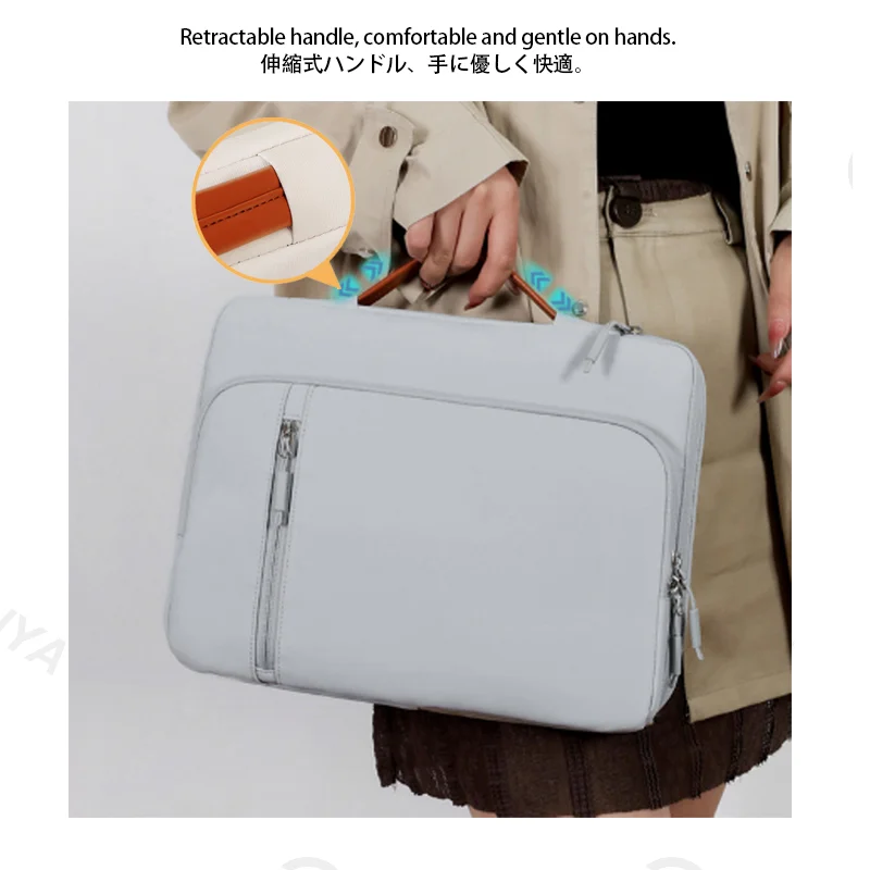 Guangzhou Fuliya Industry Co.,Ltd C-81446 This laptop handbag features a shock-absorbing fleece lining for a 14″ laptop, multiple pockets, a telescopic handle, and a trolley strap - for business meetings and office use.