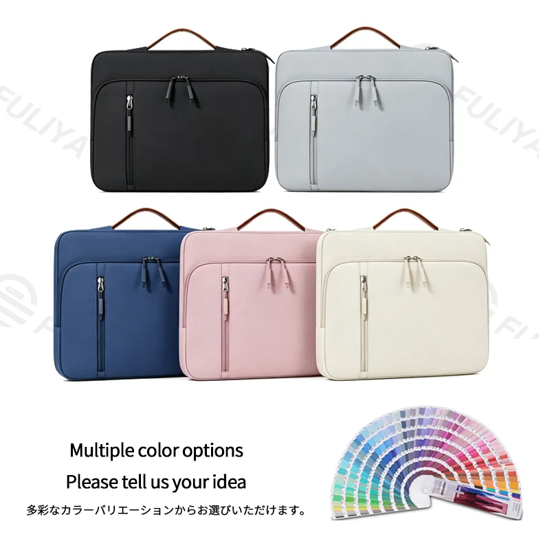 Guangzhou Fuliya Industry Co.,Ltd C-81446 This laptop handbag features a shock-absorbing fleece lining for a 14″ laptop, multiple pockets, a telescopic handle, and a trolley strap - for business meetings and office use.