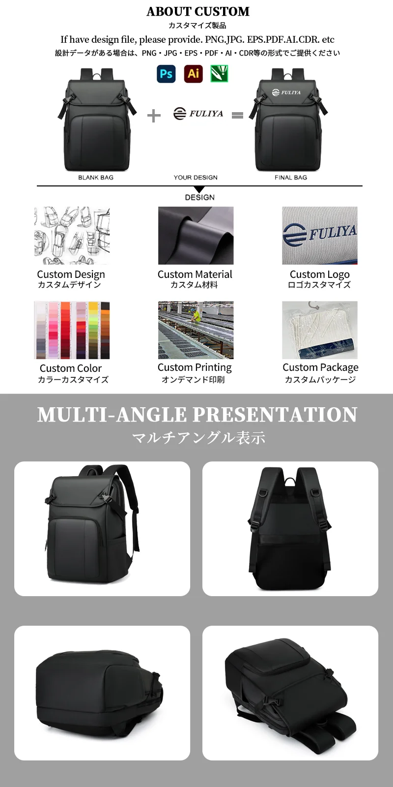 Guangzhou Fuliya Industry Co., Ltd Laptop Backpack C-81449 - Back view showing logo placement and breathable mesh panel (6/6)