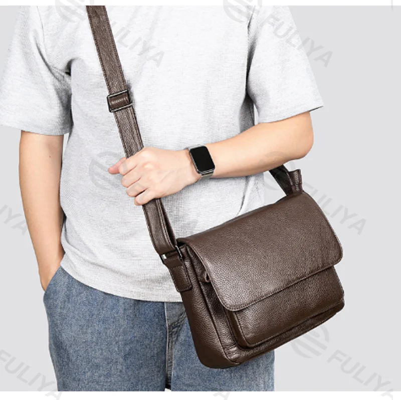 Guangzhou Fuliya Industry Co.,Ltd C-81451 This business messenger bag features premium leather, waterproof expandable design, multiple pockets, and shoulder/crossbody carry - for commuting and travel.