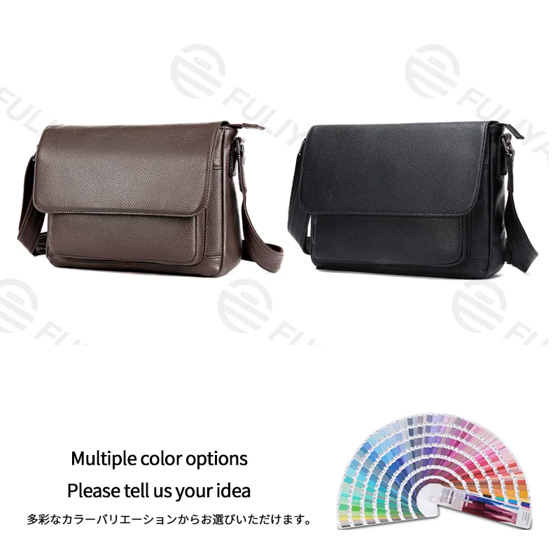 Guangzhou Fuliya Industry Co.,Ltd C-81451 This business messenger bag features premium leather, waterproof expandable design, multiple pockets, and shoulder/crossbody carry - for commuting and travel.