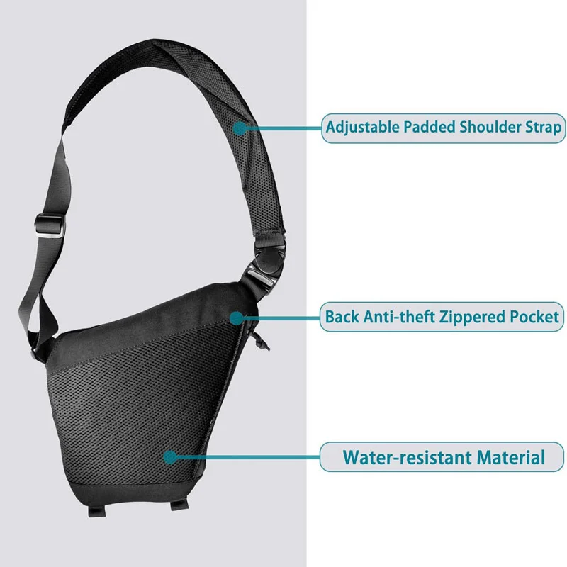 Guangzhou Fuliya Industry Co.,Ltd C-81452 This tactical chest bag is water-resistant, with adjustable padded strap, back anti-theft pocket, quick-release buckle, and concealed carry - for outdoor and commuting.
