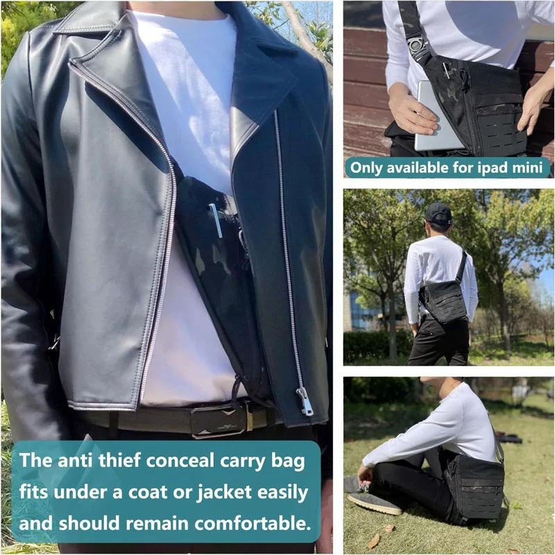 Guangzhou Fuliya Industry Co.,Ltd C-81452 This tactical chest bag is water-resistant, with adjustable padded strap, back anti-theft pocket, quick-release buckle, and concealed carry - for outdoor and commuting.