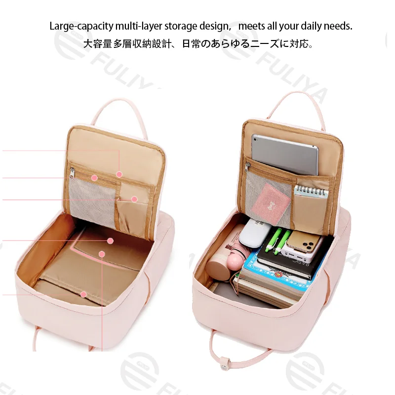 Guangzhou Fuliya Industry Co.,Ltd C-81462 This backpack is water-repellent, lightweight (0.63kg), fits a 15-inch laptop, with multiple compartments, and can be carried as a handbag, shoulder bag, or backpack - ideal for commuting and school.