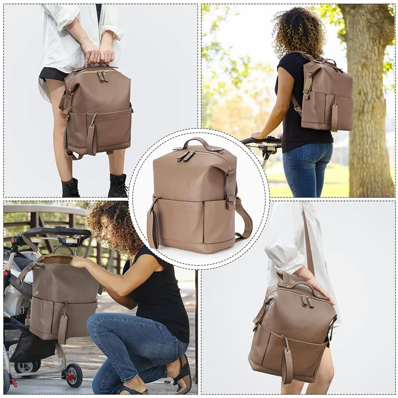 Guangzhou Fuliya Industry Co.,Ltd C-81465 This PU mommy bag offers large capacity with multiple compartments, is waterproof and easy to clean, attaches to strollers, and has comfortable shoulder straps - ideal for outings and travel with baby.