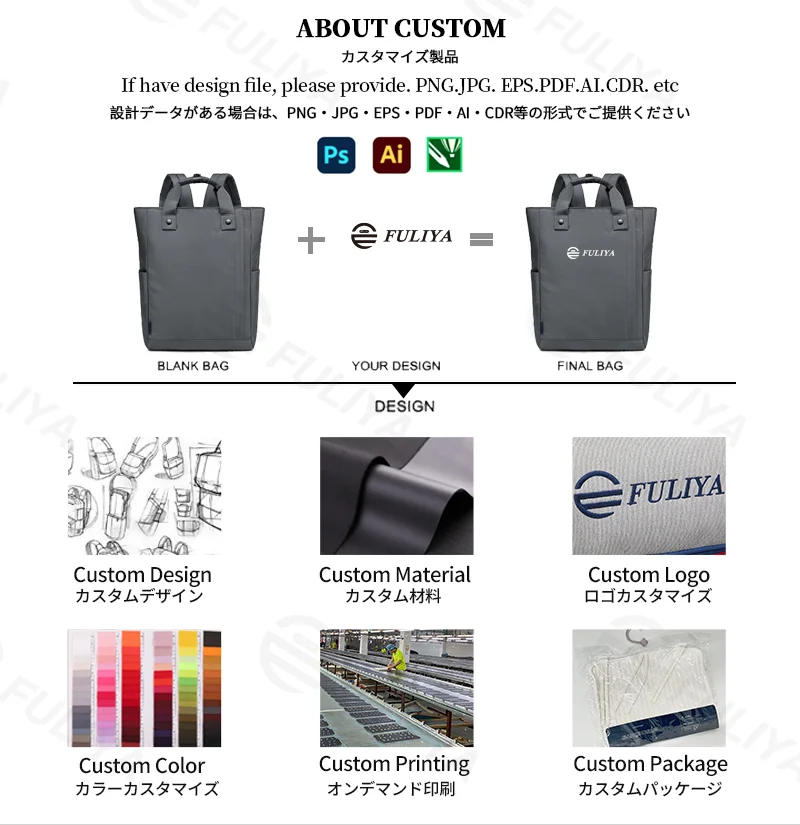 Guangzhou Fuliya Industry Co.,Ltd C-81326/FLY-238174 Large-capacity water-repellent backpack, convertible between backpack and hand carry, hidden straps, built-in laptop compartment, multiple pockets- for business, casual, and travel.