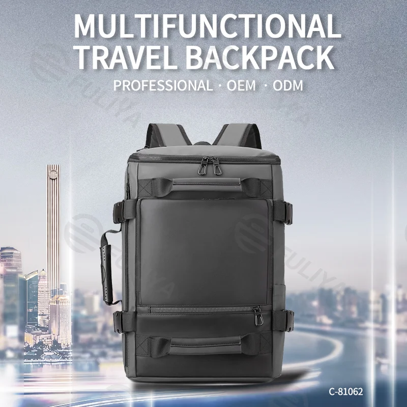 Guangzhou Fuliya Industry Co.,Ltd C-81062 Men's multi-functional backpack, large capacity, laptop compartment, dual zipper, hidden straps, and detachable strap - backpack, shoulder bag, crossbody bag, or tote for business, commuting, and travel.