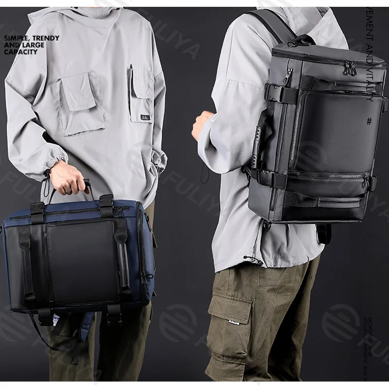 Guangzhou Fuliya Industry Co.,Ltd C-81062 Men's multi-functional backpack, large capacity, laptop compartment, dual zipper, hidden straps, and detachable strap - backpack, shoulder bag, crossbody bag, or tote for business, commuting, and travel.
