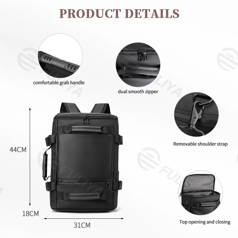 Guangzhou Fuliya Industry Co.,Ltd C-81062 Men's multi-functional backpack, large capacity, laptop compartment, dual zipper, hidden straps, and detachable strap - backpack, shoulder bag, crossbody bag, or tote for business, commuting, and travel.