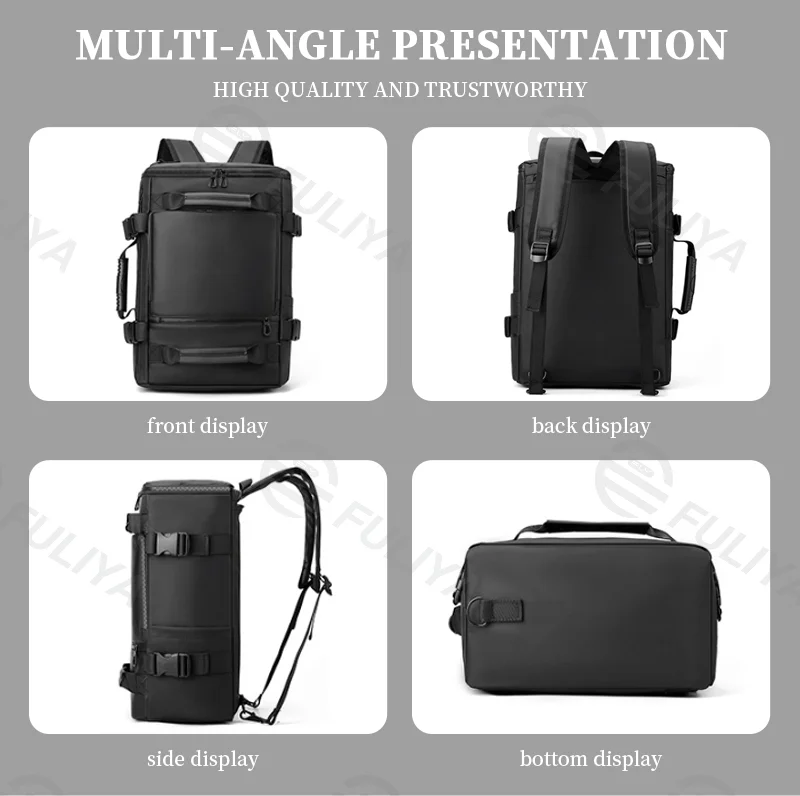 Guangzhou Fuliya Industry Co.,Ltd C-81062 Men's multi-functional backpack, large capacity, laptop compartment, dual zipper, hidden straps, and detachable strap - backpack, shoulder bag, crossbody bag, or tote for business, commuting, and travel.