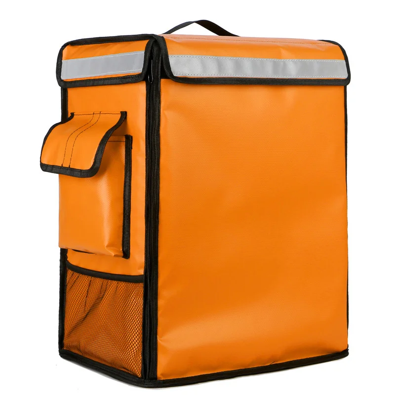 Guangzhou Fuliya Industry Co.,Ltd C-80901 42L delivery insulated box, water- and oil-proof, aluminum foil lining, removable frame, reflective strips, and side pocket - backpack carry for delivery, retail, and fresh food transport.