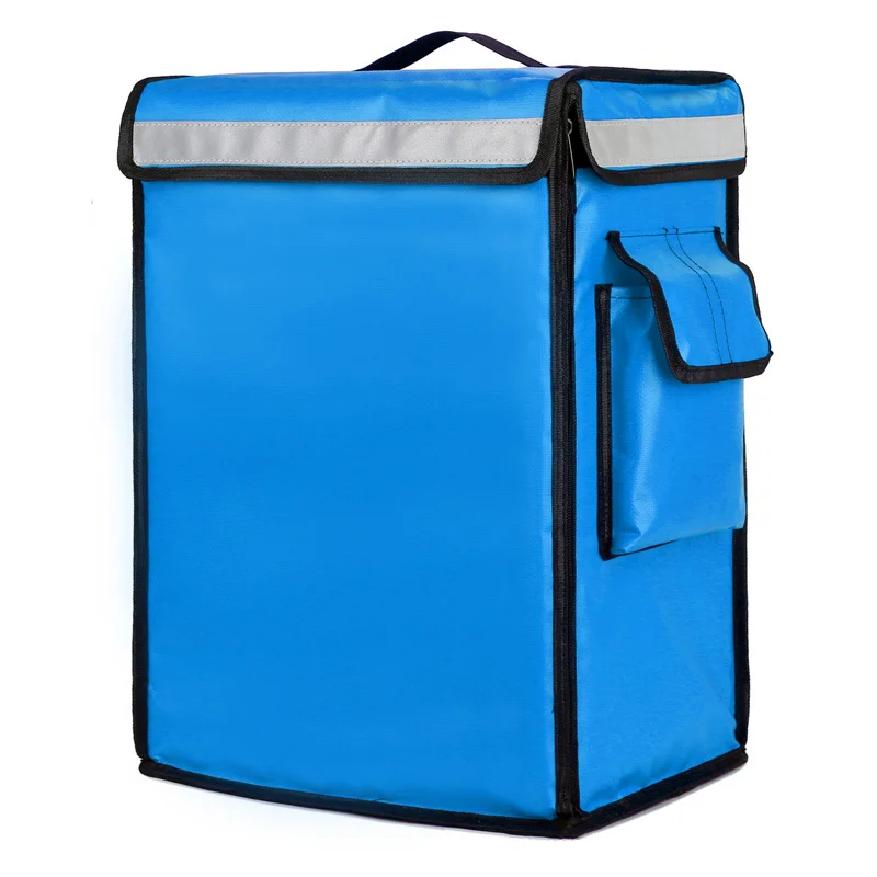 Guangzhou Fuliya Industry Co.,Ltd C-80901 42L delivery insulated box, water- and oil-proof, aluminum foil lining, removable frame, reflective strips, and side pocket - backpack carry for delivery, retail, and fresh food transport.