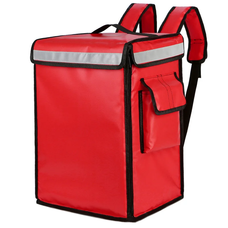 Guangzhou Fuliya Industry Co.,Ltd C-80901 42L delivery insulated box, water- and oil-proof, aluminum foil lining, removable frame, reflective strips, and side pocket - backpack carry for delivery, retail, and fresh food transport.