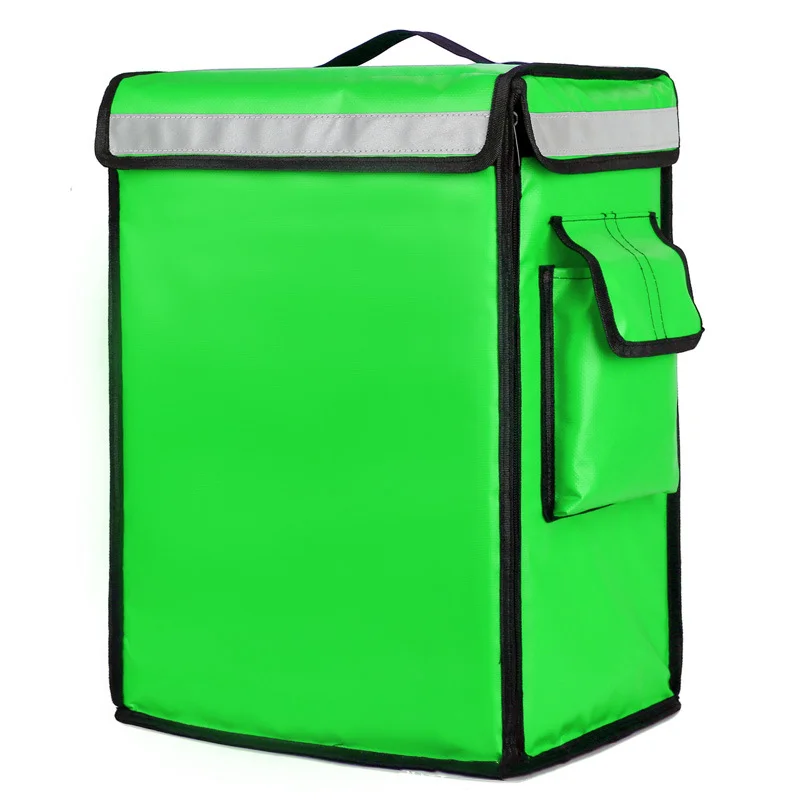Guangzhou Fuliya Industry Co.,Ltd C-80901 42L delivery insulated box, water- and oil-proof, aluminum foil lining, removable frame, reflective strips, and side pocket - backpack carry for delivery, retail, and fresh food transport.