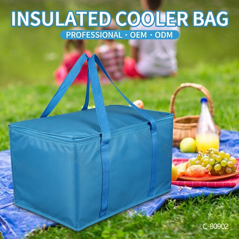 Guangzhou Fuliya Industry Co.,Ltd C-80902 Thickened lattice aluminum foil insulated bag, water-resistant, anti-corrosive and tear-resistant, collapsible, solid feet, nylon woven handle, and smooth zipper - for seafood, food delivery, and takeout.