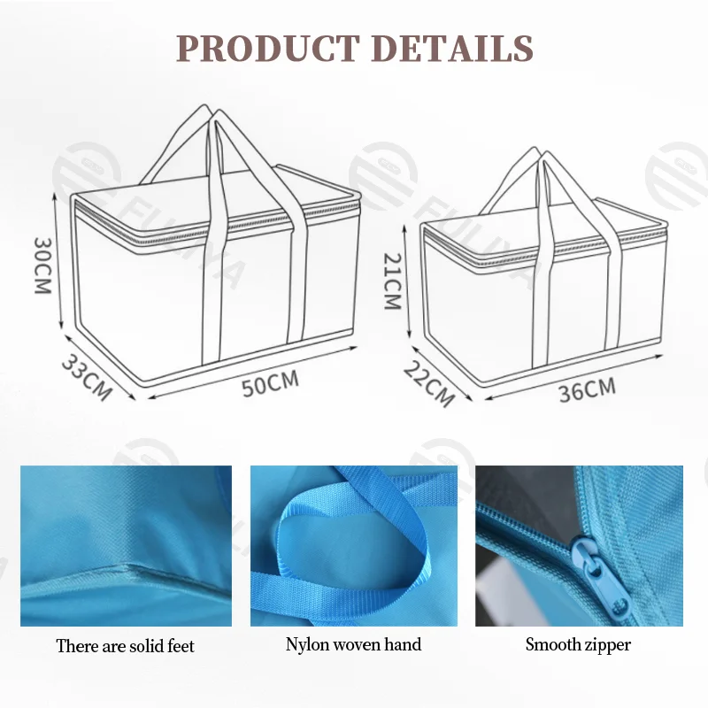 Guangzhou Fuliya Industry Co.,Ltd C-80902 Thickened lattice aluminum foil insulated bag, water-resistant, anti-corrosive and tear-resistant, collapsible, solid feet, nylon woven handle, and smooth zipper - for seafood, food delivery, and takeout.
