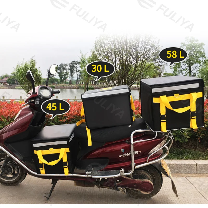 Guangzhou Fuliya Industry Co.,Ltd C-80903 Large-capacity food delivery insulated box, water-resistant and wear-resistant, thickened foil lining and ABS bracket, available in 30L/45L/62L - for pizza, cake, food delivery, and picnics.
