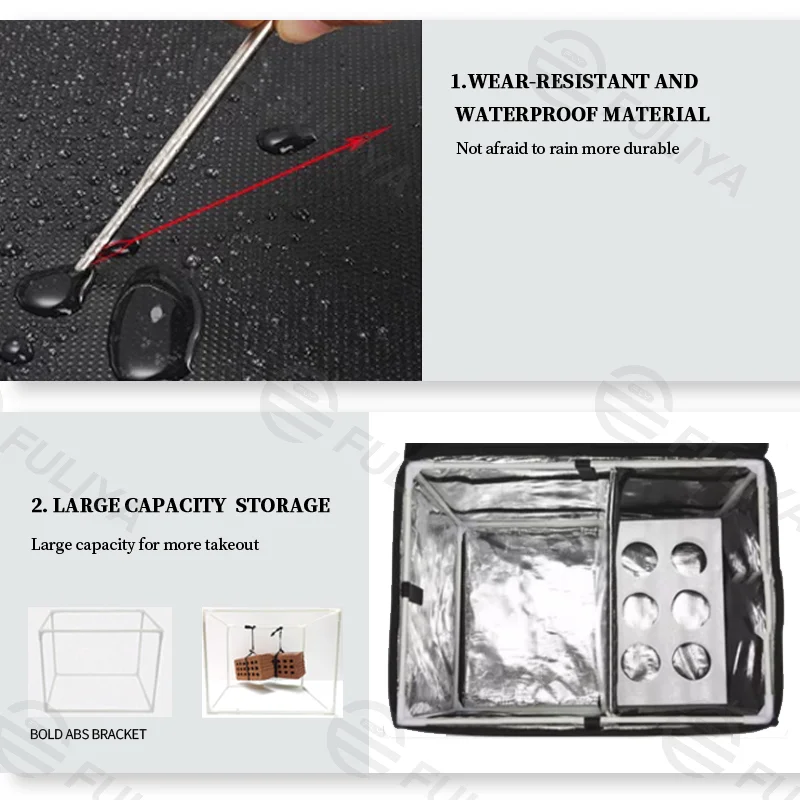 Guangzhou Fuliya Industry Co.,Ltd C-80903 Large-capacity food delivery insulated box, water-resistant and wear-resistant, thickened foil lining and ABS bracket, available in 30L/45L/62L - for pizza, cake, food delivery, and picnics.