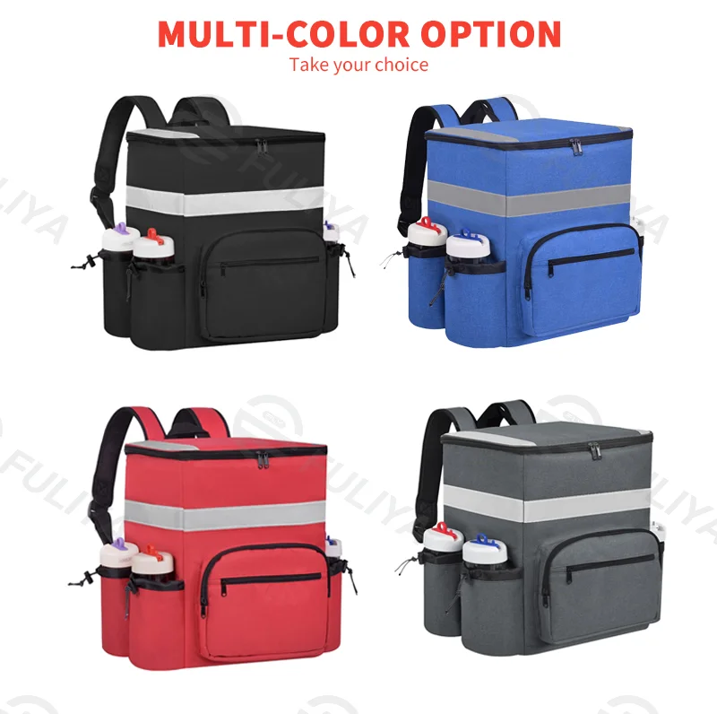 Guangzhou Fuliya Industry Co.,Ltd C-80904 36L pizza delivery insulated backpack, 600D Oxford fabric, water-resistant, padded straps, breathable back pad, and dual zipper - holds 8 pizzas or 12 cans for food delivery.