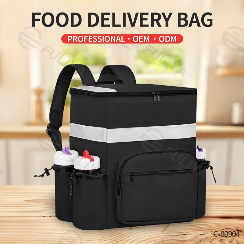 Guangzhou Fuliya Industry Co.,Ltd C-80904 36L pizza delivery insulated backpack, 600D Oxford fabric, water-resistant, padded straps, breathable back pad, and dual zipper - holds 8 pizzas or 12 cans for food delivery.