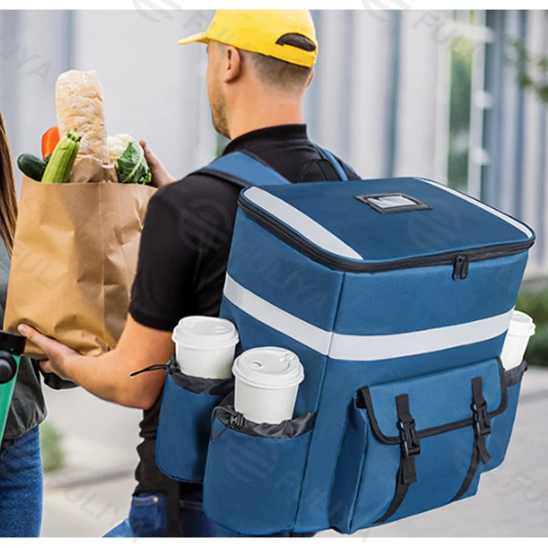 Guangzhou Fuliya Industry Co.,Ltd C-80904 36L pizza delivery insulated backpack, 600D Oxford fabric, water-resistant, padded straps, breathable back pad, and dual zipper - holds 8 pizzas or 12 cans for food delivery.