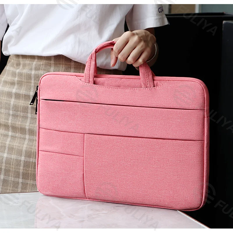 Guangzhou Fuliya Industry Co.,Ltd C-80906 Lightweight multi-compartment laptop bag, thickened plush lining, hidden carry handle, rear document pocket, and Velcro design - multiple colors for 13.3/15.4/15.6-inch laptops.